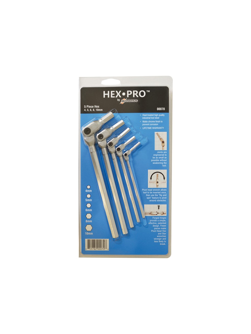 Bondhus 00070 Hexpro Metrik Ölçülü Mafsallı Allen Anahtar Takımı 5 Parça