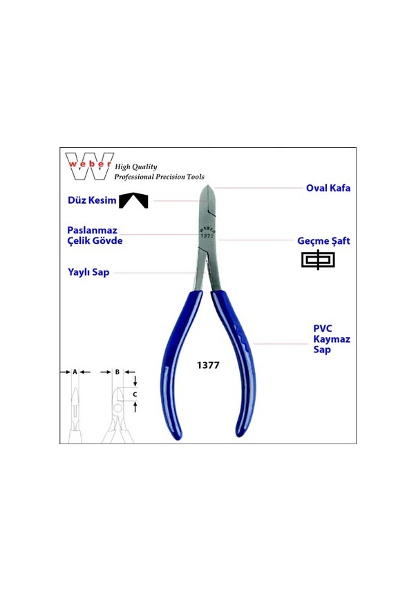 Weber 1377 Paslanmaz Çelik Elektronikçi Yan Keski-Yaylı 130 MM