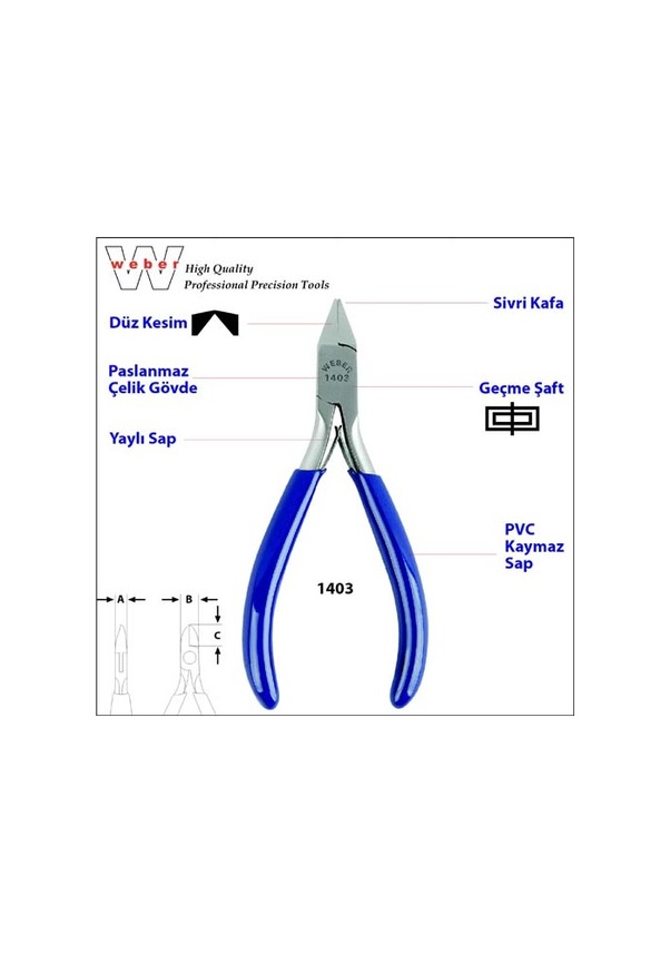 Weber 1403 Paslanmaz Çelik Elektronikçi Yan Keski-Yaylı 115 MM