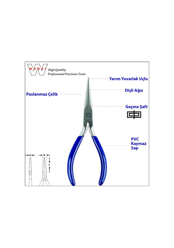 Weber 1316 Yarım Yuv. Uzun Uçlu Elekt. K. Burun-yaylı-dişli 145 MM