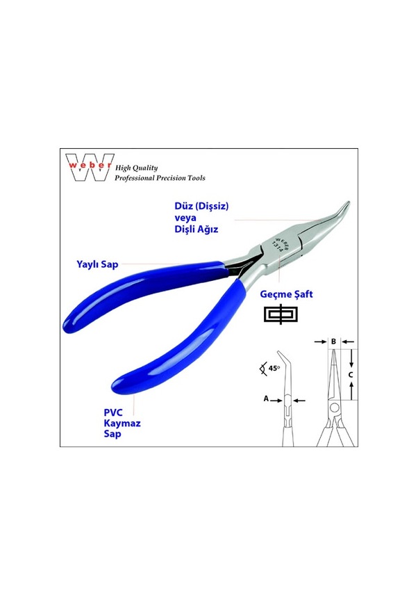 Weber 1313 Eğri Uçlu Elektronikçi K. Burun-yaylı-düz 130 MM