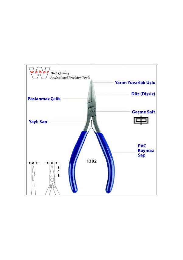 Weber 1382 Yarım Yuv. Uçlu Elekt. K. Burun-yaylı-düz 120 MM
