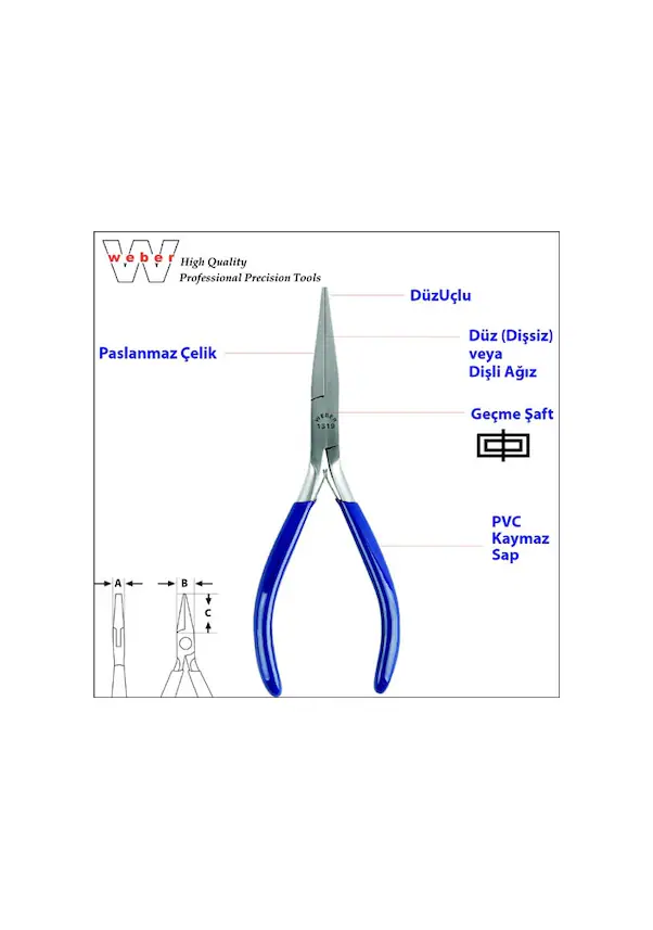 Weber 1311 Düz Uçlu Elektronikçi K. Burun-yaylı-dişli 130 MM