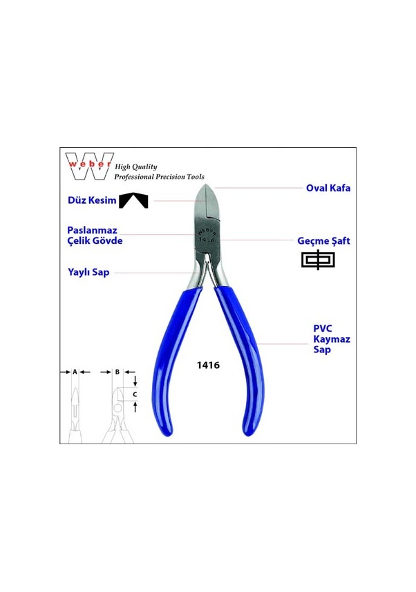 Weber 1416 Paslanmaz Çelik Elektronikçi Yan Keski-Yaylı 115 MM