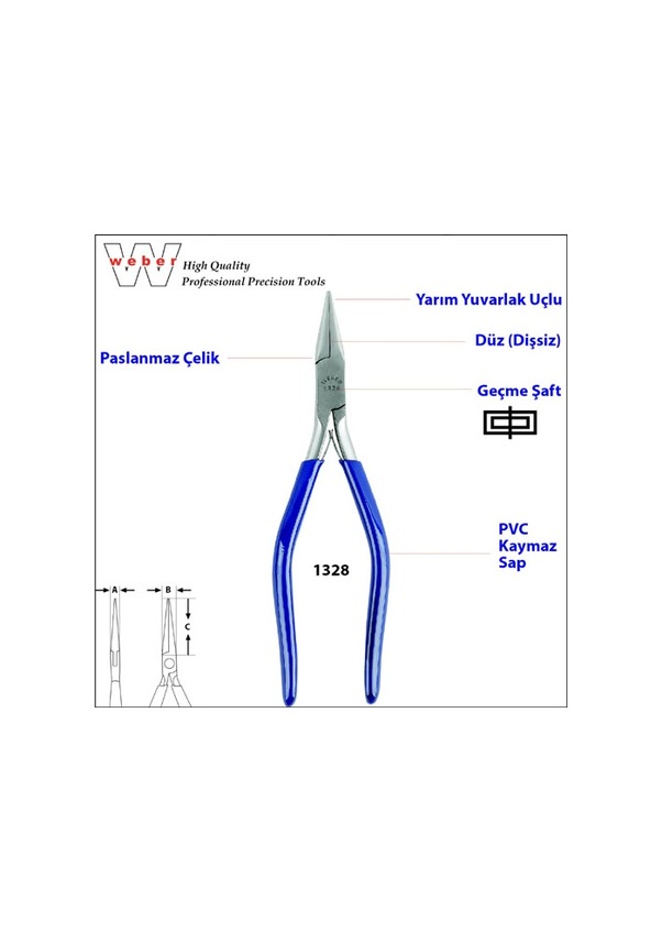 Weber 1328 Uzun Sap Yarım Yuv. Uç Mekanikçi K. Burun-yaylı-düz 160 MM