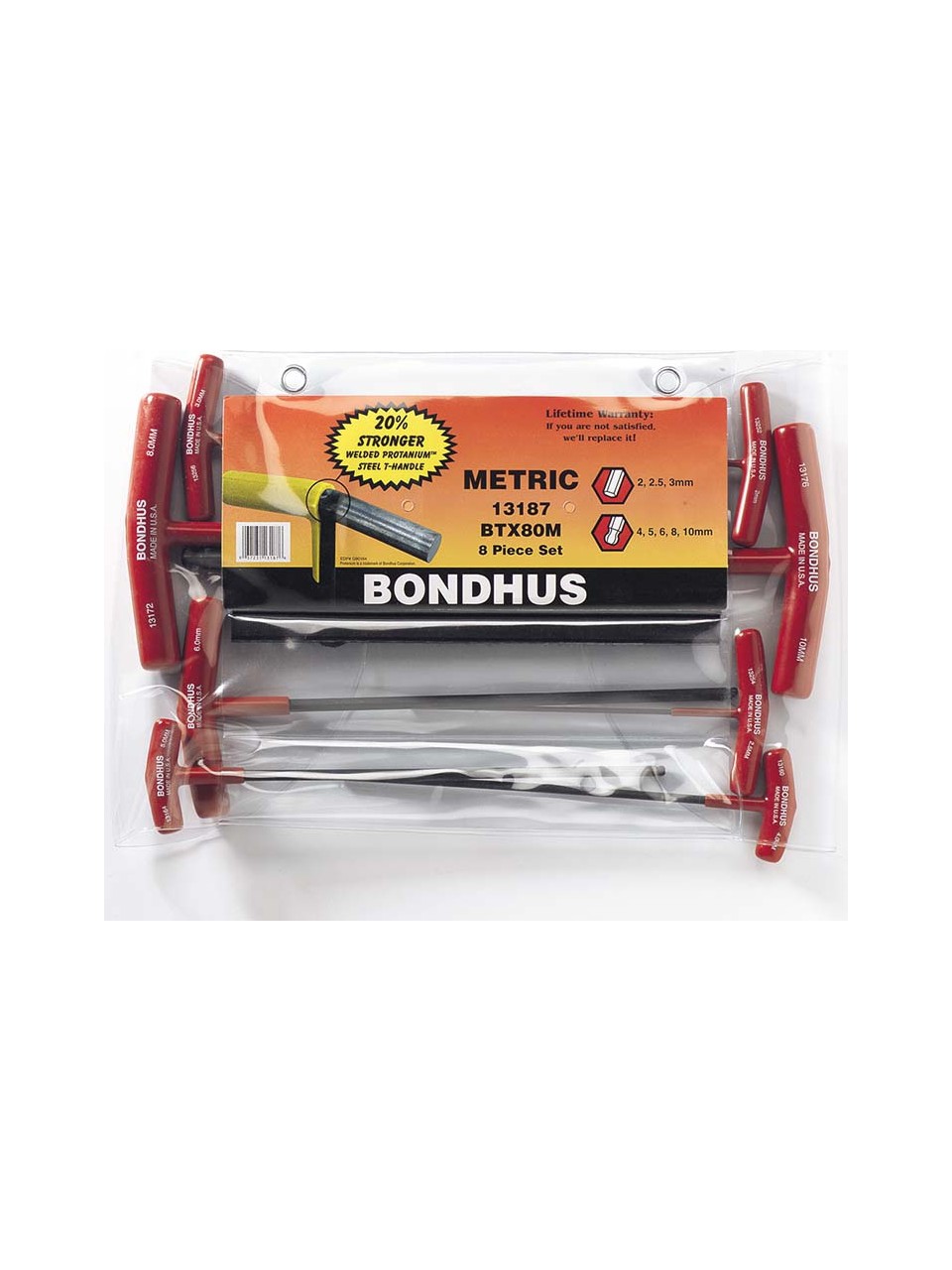 Bondhus 13187 Top Başlı Metrik Ölçü T Sap Allen Anahtar Seti Proguard İzole 8 Parça